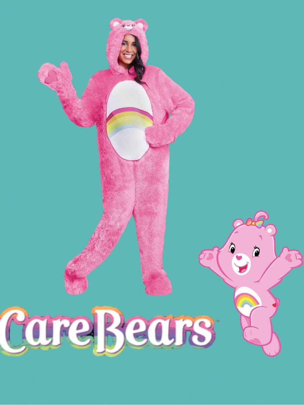 Care Bears Hot Pink Rainbow Belly Plush Adult Costume Size Medium